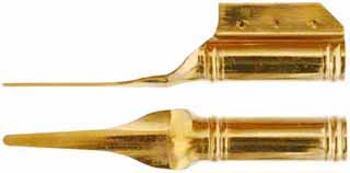 ramrod pipe, brass, fusil entry pipe with skirt, deluxe round with ringed ends, for 5/16" ramrod